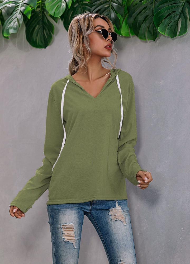 Women's Lightweight Relaxed V Neck Knit Hoodie for Everyday Wear-The Yellow Prime