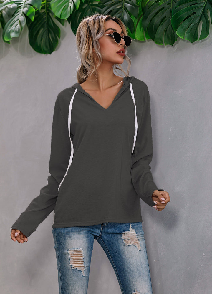 Women's Lightweight Relaxed V Neck Knit Hoodie for Everyday Wear-The Yellow Prime