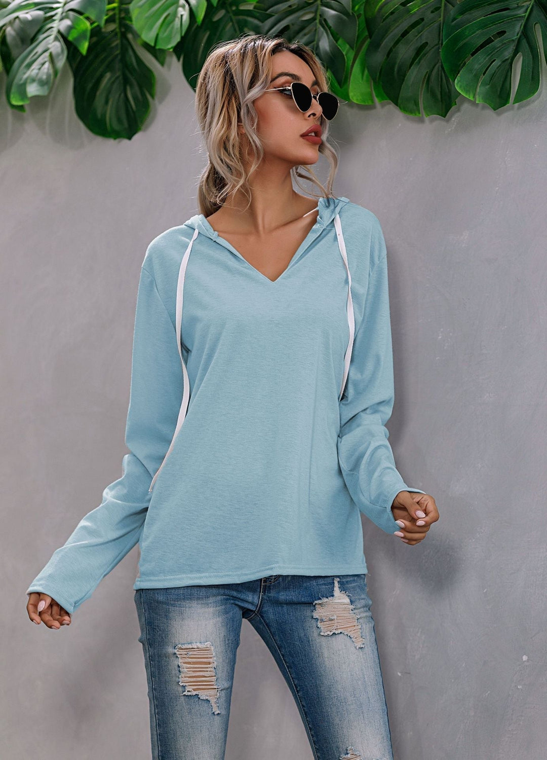 Women's Lightweight Relaxed V Neck Knit Hoodie for Everyday Wear-The Yellow Prime