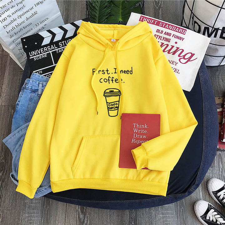 Men's Oversized Cozy Hoodie - Coffee Graphic Print, Fleece-The Yellow Prime