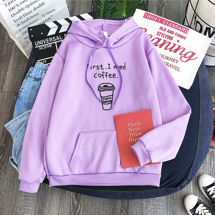 Men's Oversized Cozy Hoodie - Coffee Graphic Print, Fleece-The Yellow Prime
