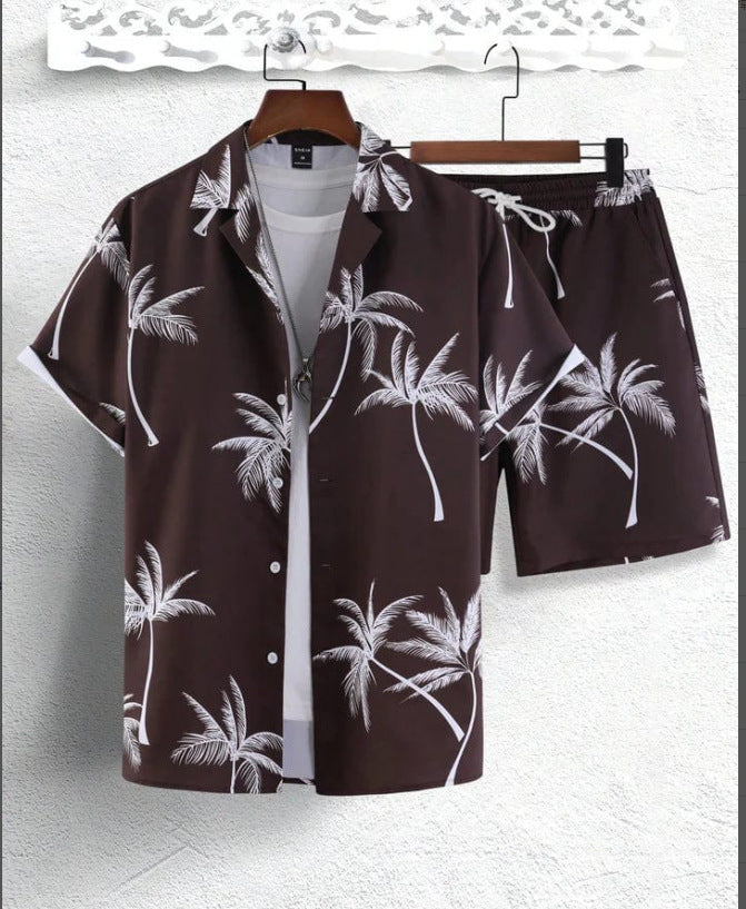 Men's Tropical Print Summer Set, Lightweight Shirt and Shorts-The Yellow Prime