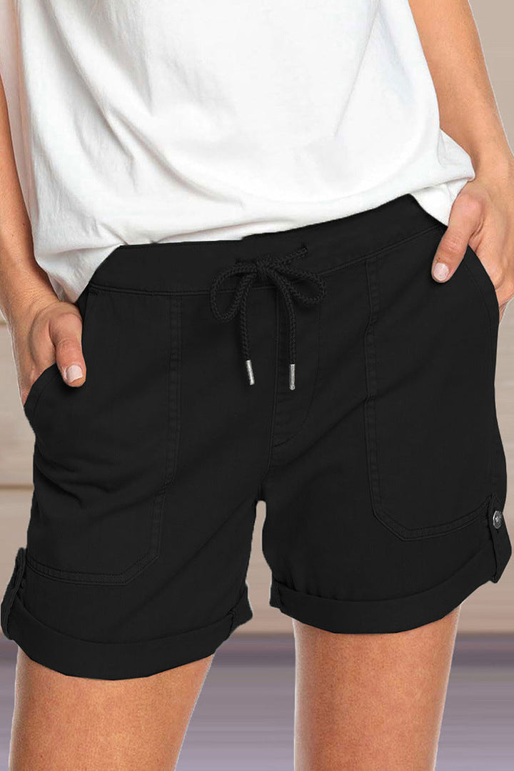 Women's Adjustable Drawstring Waist Cuffed Hem Shorts-The Yellow Prime