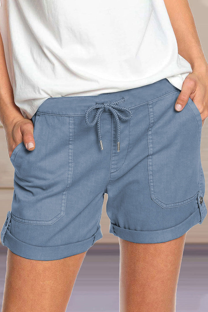 Women's Adjustable Drawstring Waist Cuffed Hem Shorts-The Yellow Prime