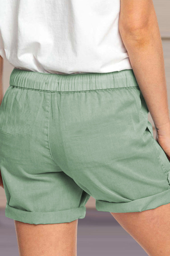 Women's Adjustable Drawstring Waist Cuffed Hem Shorts-The Yellow Prime