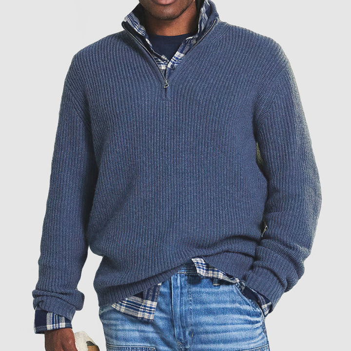 Men's Soft Cashmere Half Zip Pullover - Ribbed Business Casual