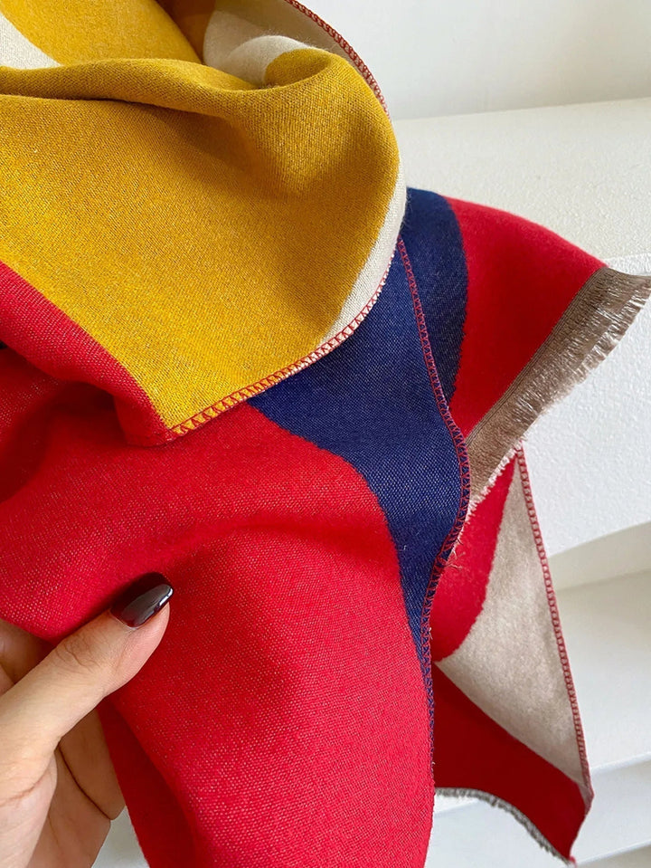 Women's Reversible Geometric Cashmere Oversized Scarf-The Yellow Prime