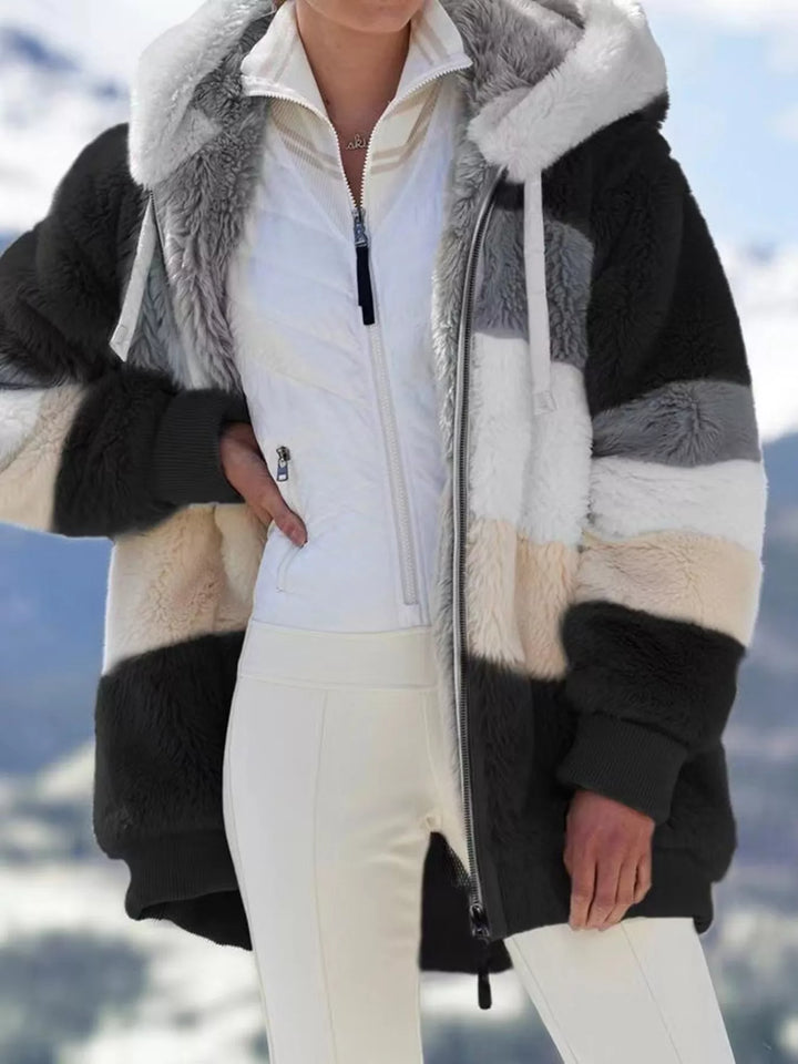Giacca da donna taglie forti con cappuccio e cerniera, in sherpa, taglie fino a 5XL