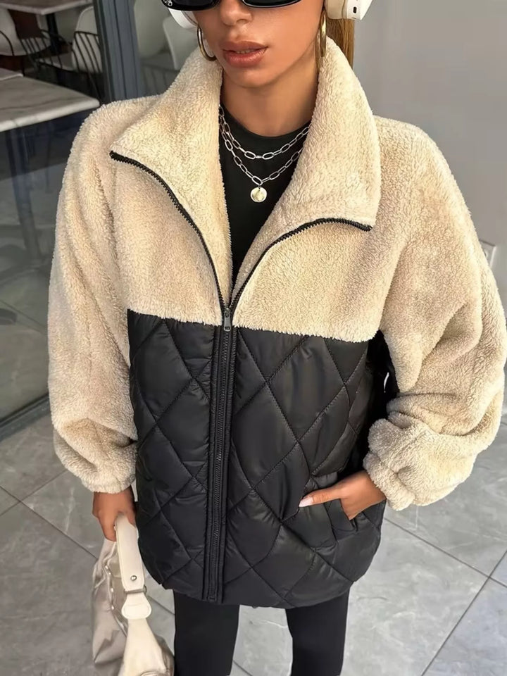 Women's Color-Block Sherpa Quilted Puffer Jacket, Sizes S to XXL