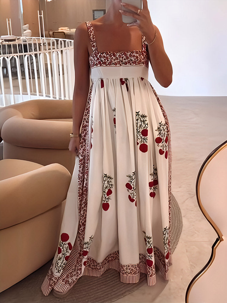 Zoe | Women's Boho Maxi Dress with Straps, Floral Design, Empire Cut-The Yellow Prime