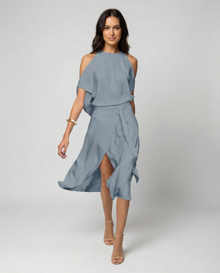 Women's Elegant Dress with Trendy Shoulder Cutouts-The Yellow Prime