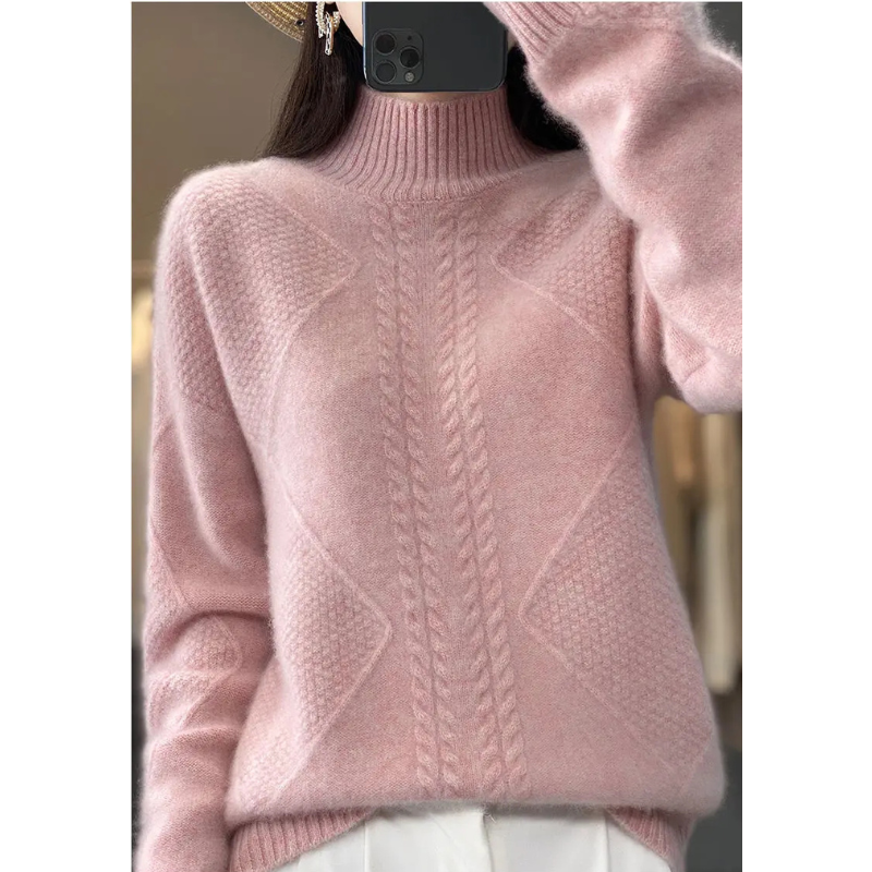 Womens Cable-Knit Mock-Neck Sweater-The Yellow Prime