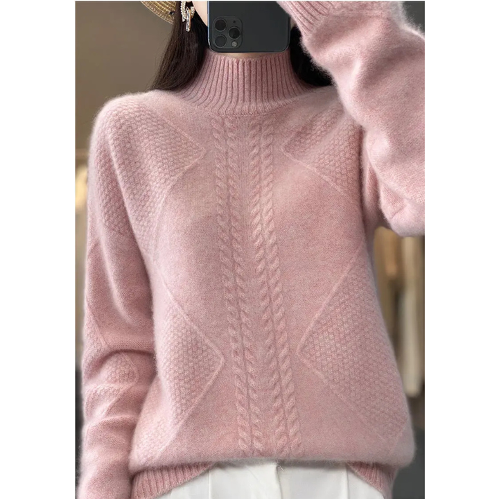 Womens Cable-Knit Mock-Neck Sweater-The Yellow Prime