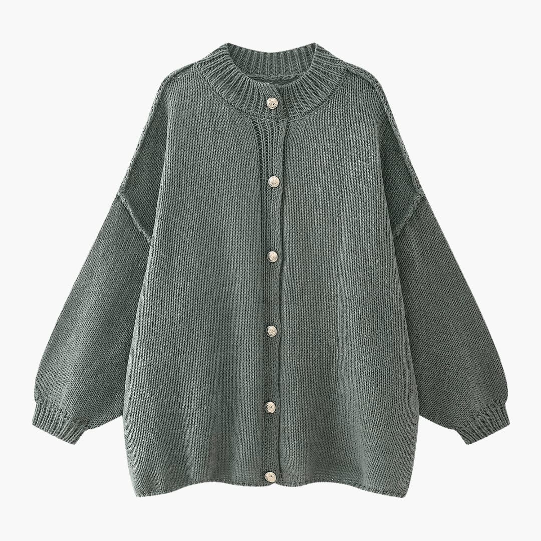 Casaco de malha oversized para senhora com botões à frente e punhos canelados