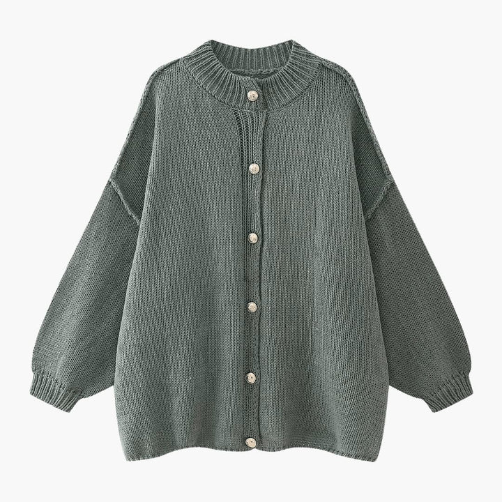 Casaco de malha oversized para senhora com botões à frente e punhos canelados