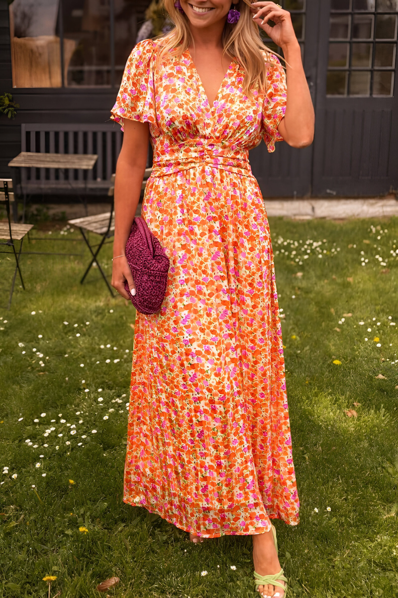 Ava | Women's Elegant V-Neck Maxi Dress with Feminine Fit-The Yellow Prime