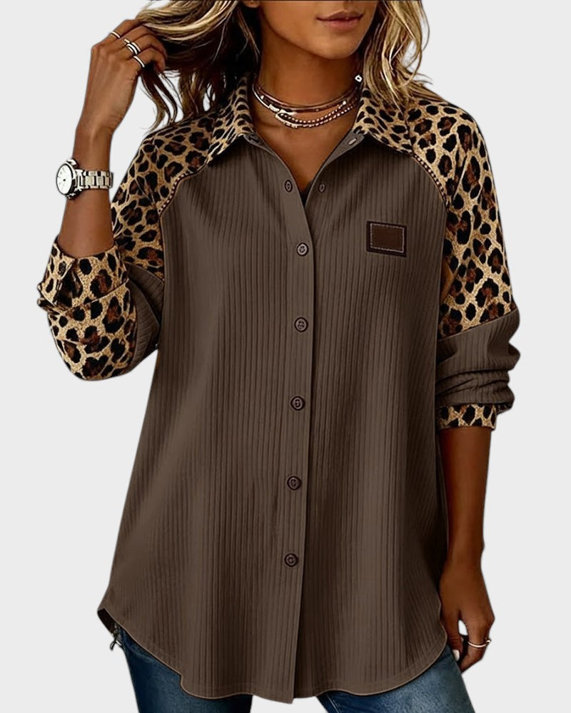 Jackie | Women's Leopard Print Button-Down Shirt-The Yellow Prime