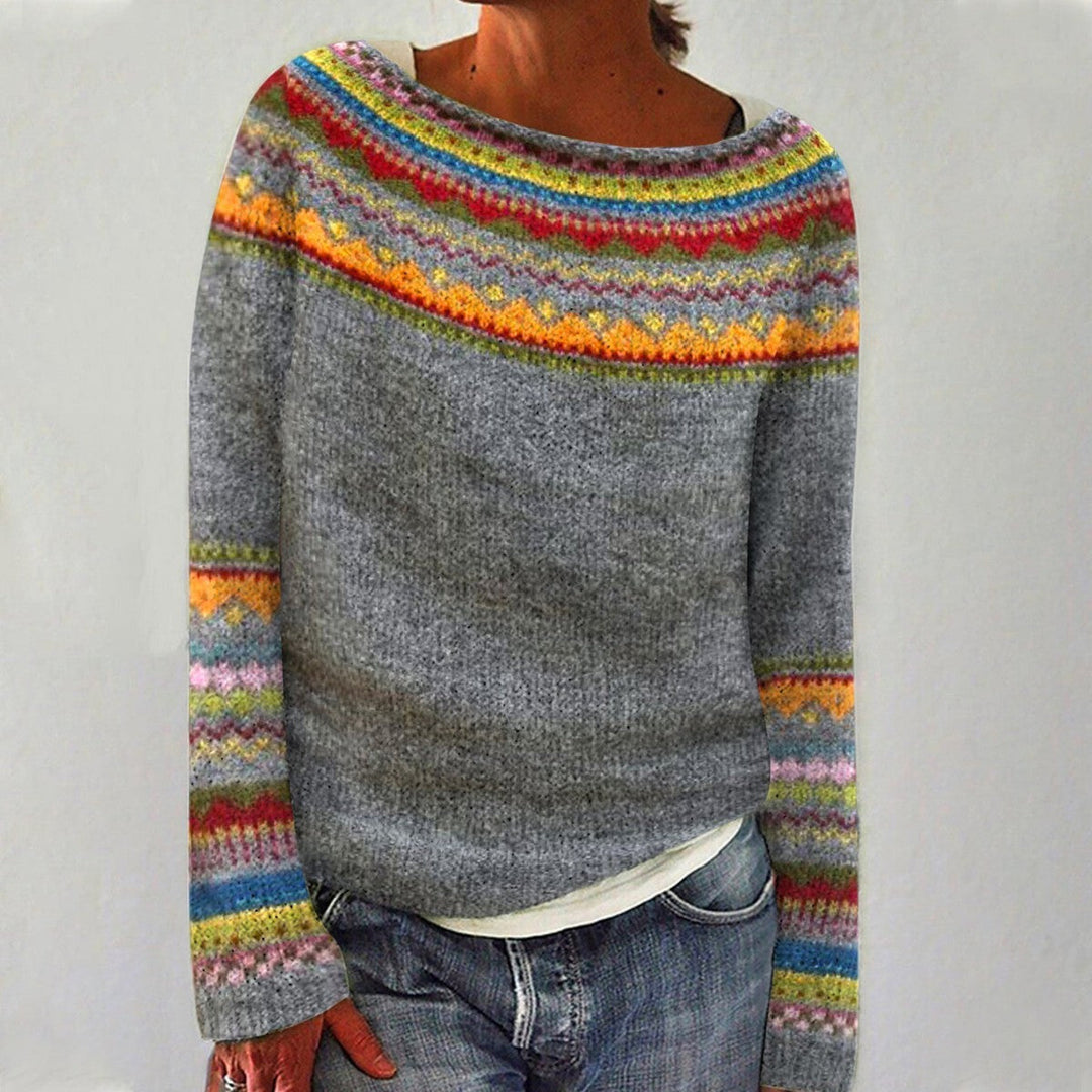 Women's Colorful Scandinavian Patterned Knitted Sweater
