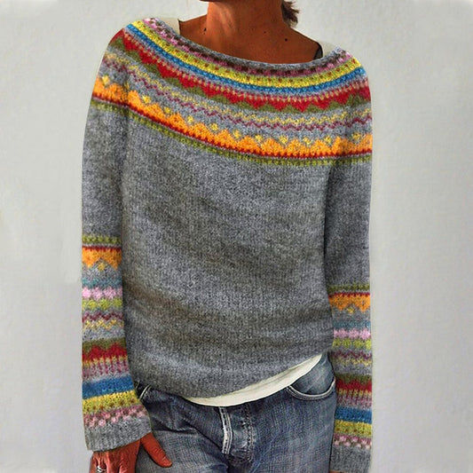 Women's Colorful Scandinavian Patterned Knitted Sweater