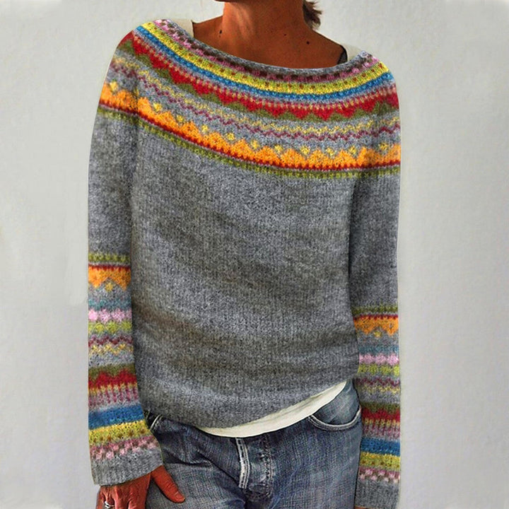 Women's Colorful Scandinavian Patterned Knitted Sweater