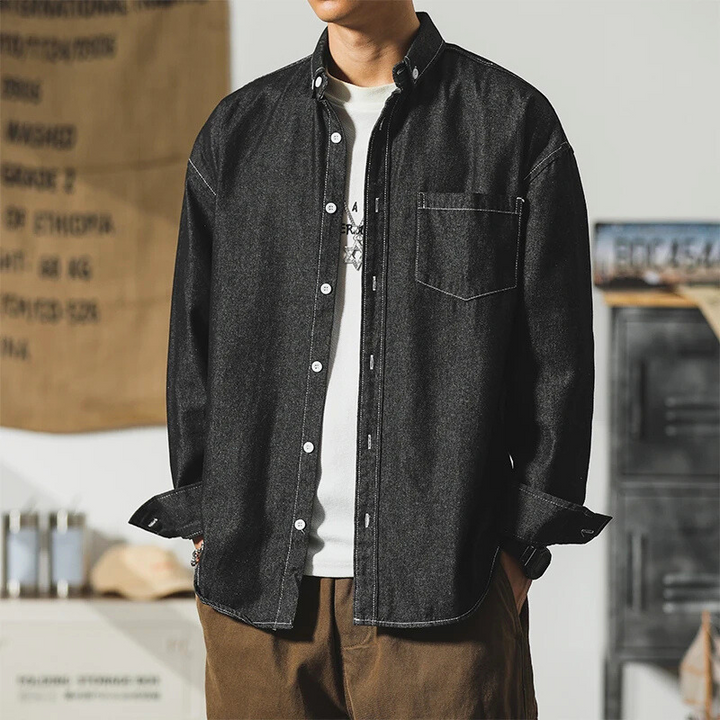 Men's Denim Button-Up Shirt-The Yellow Prime