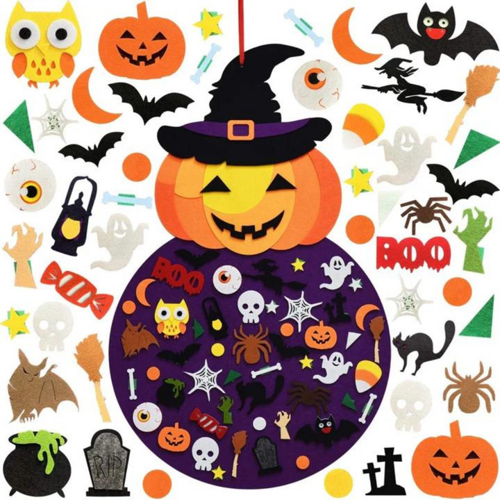 Halloweens Filztafel mit über 50 Teilen und Wandaufhängung für Kinder