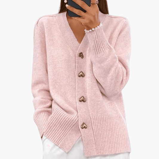 Women's Heart Button Detail Long Sleeve Cardigan – Cozy Fall & Winter