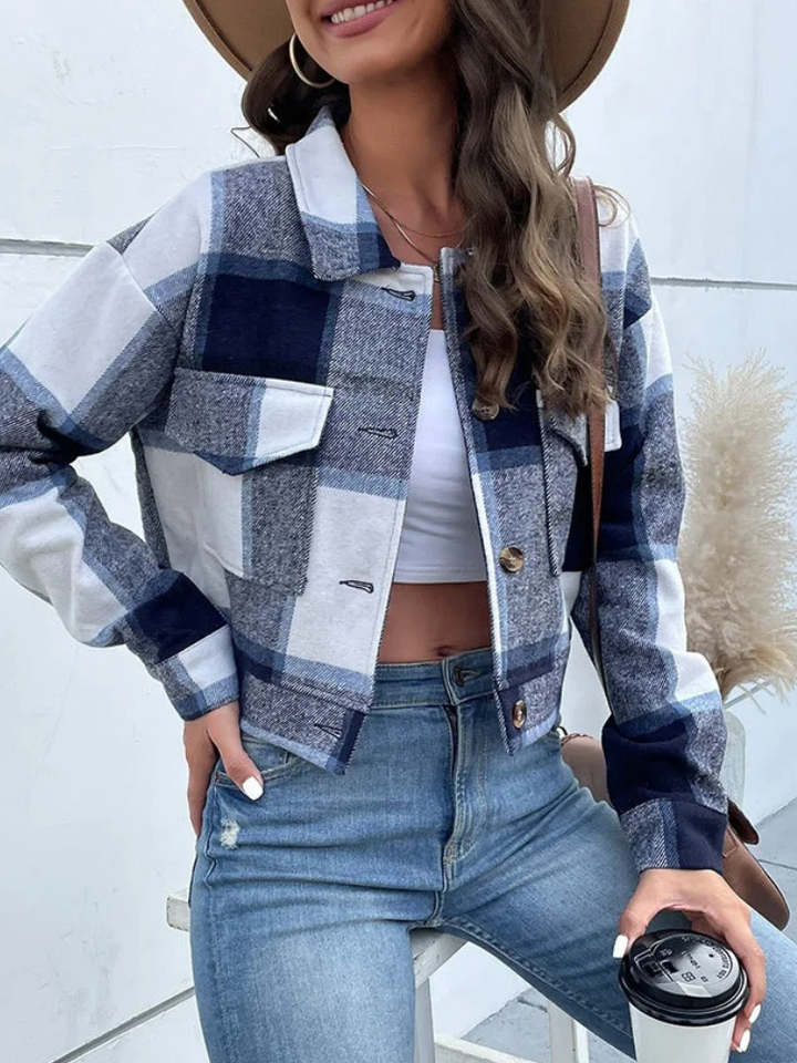 Women's Plaid Crop Jacket-The Yellow Prime