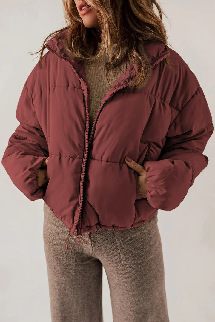 Vinterkappa för kvinnor med dragkedja och krage, långärmad, storlekar S till 2XL