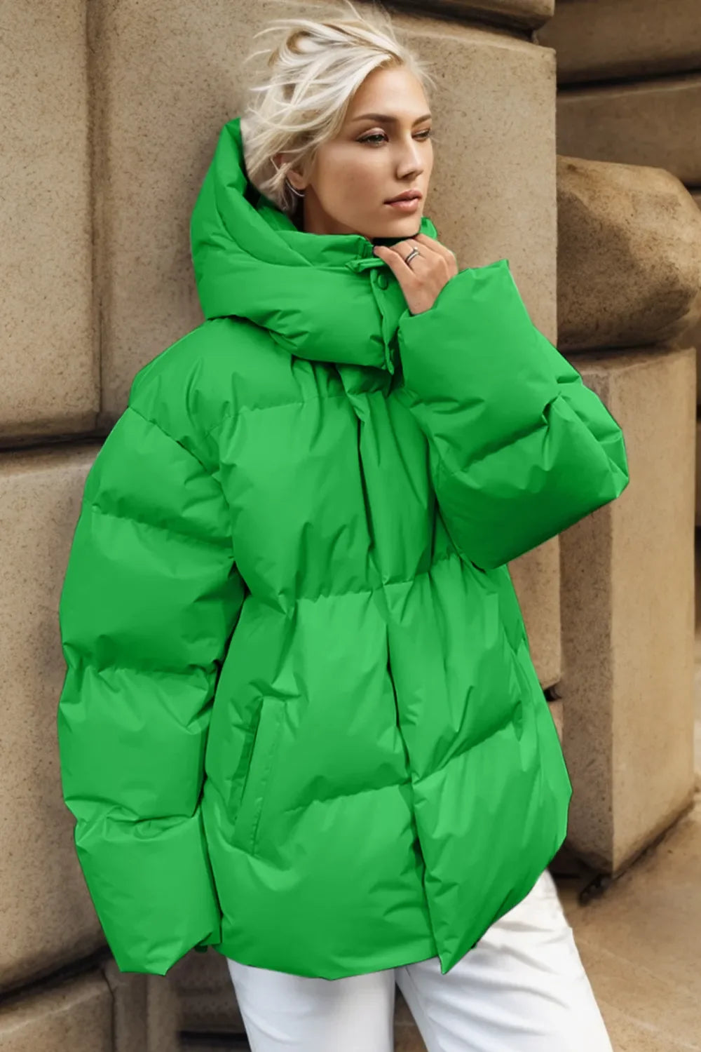 Women's Hooded Puffer Jacket with Pockets, Sizes S to L