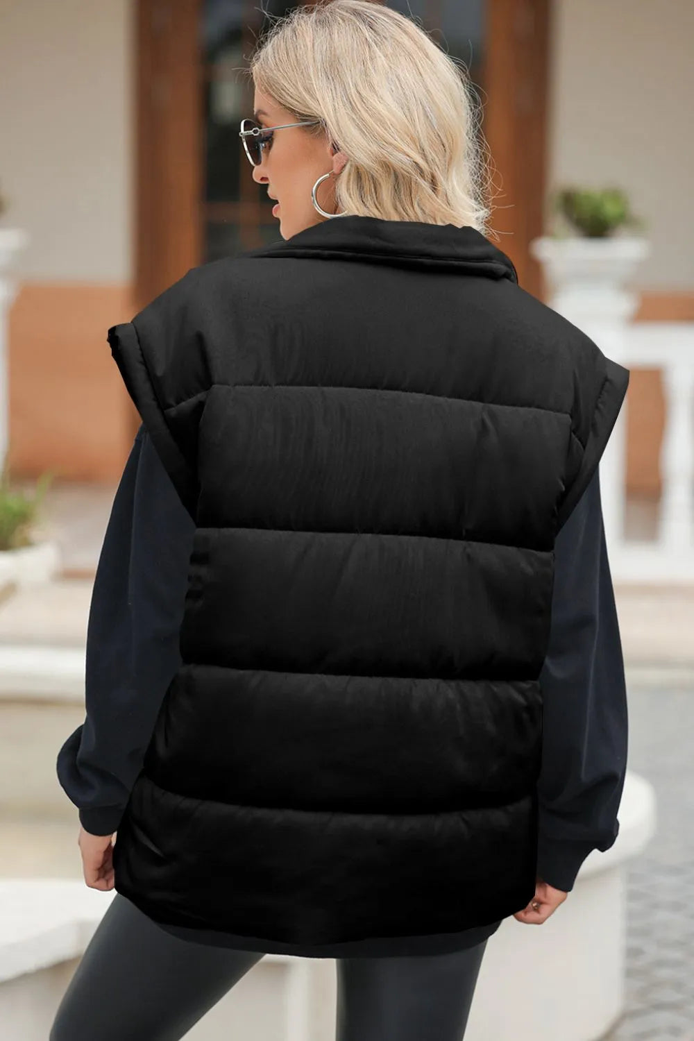 Damen-Pufferweste mit Reißverschluss und Taschen, Schwarz und Weiß, Größen S-XL