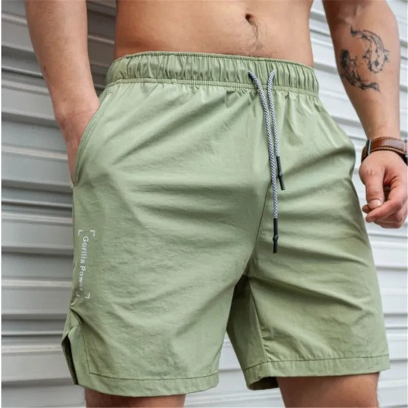 Men's Breathable Solid Color Swim Shorts with Drawstring-The Yellow Prime