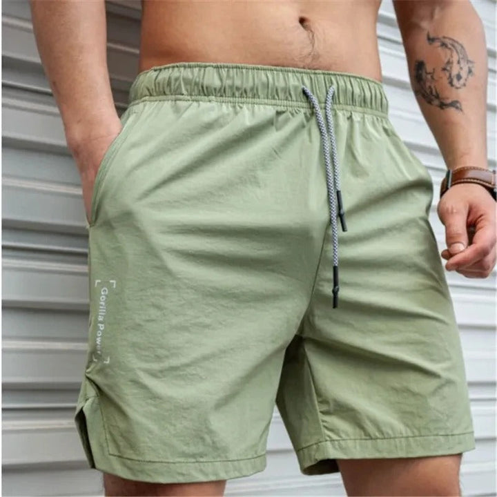 Men's Breathable Solid Color Swim Shorts with Drawstring-The Yellow Prime