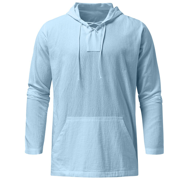 Men's Lightweight Casual Pullover - Lace-Up V Neck, Linen Blend
