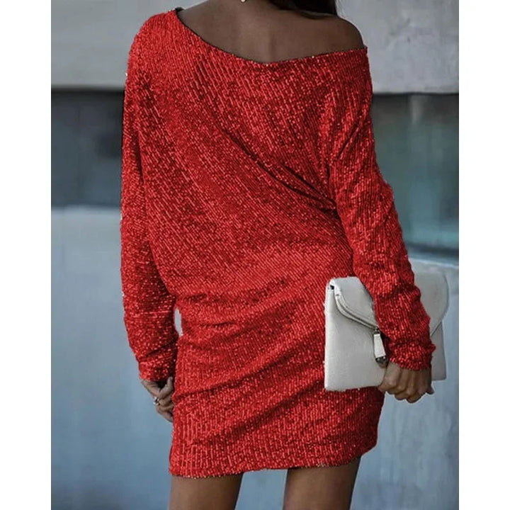 Women's One Shoulder Shiny Mini Dress-The Yellow Prime