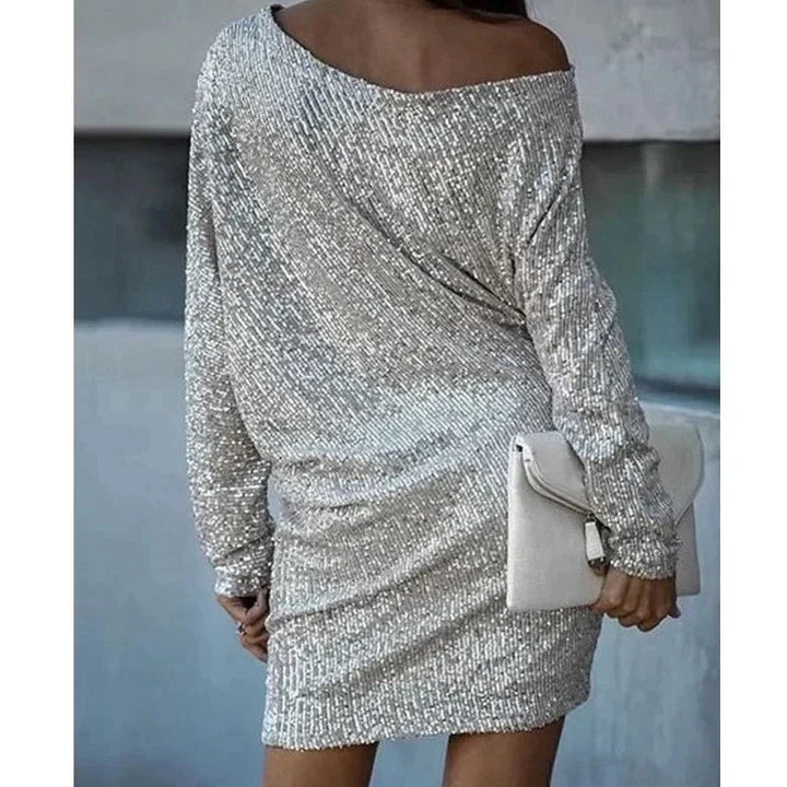Women's One Shoulder Shiny Mini Dress-The Yellow Prime