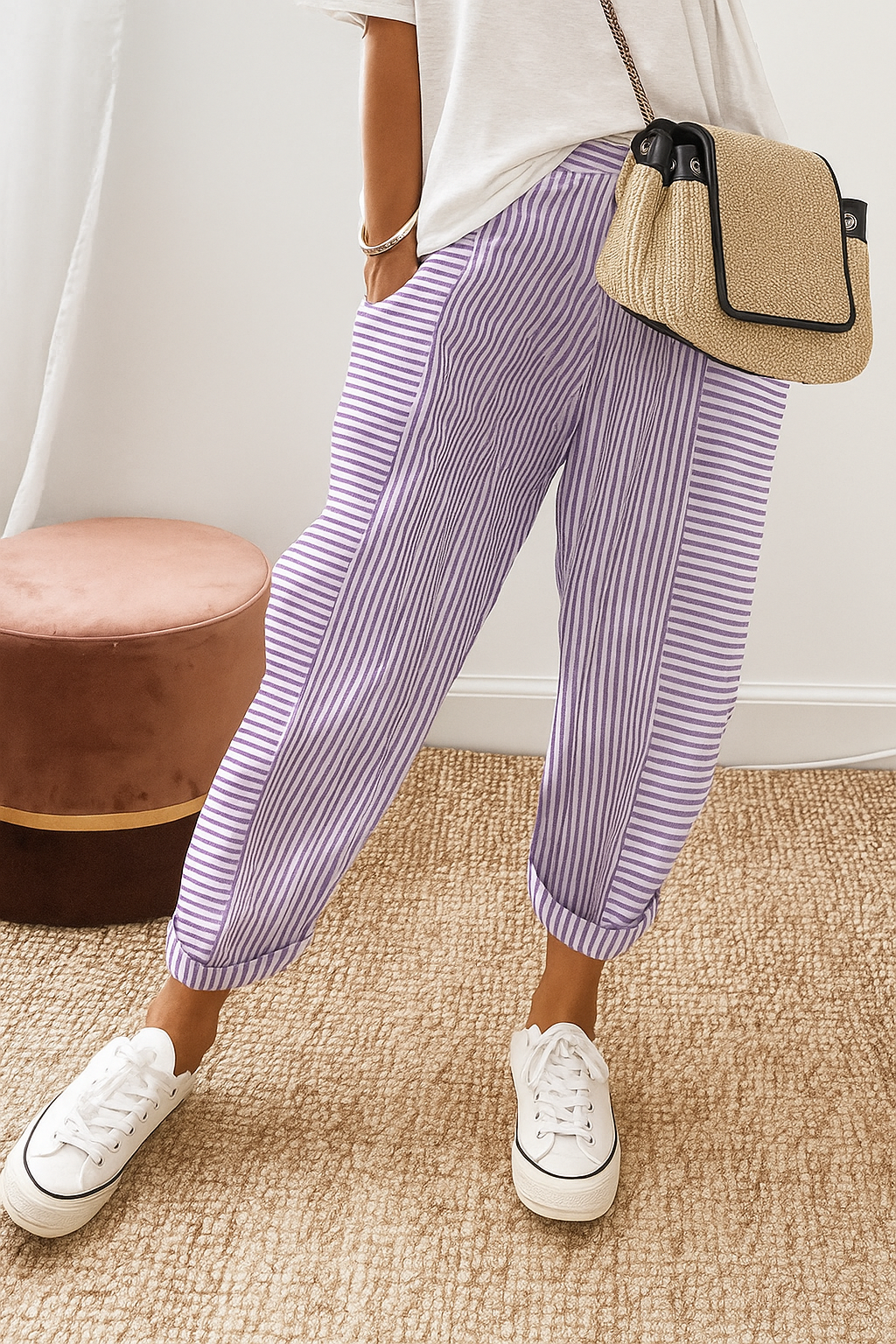 Marlyn | Striped Women's Pants-The Yellow Prime