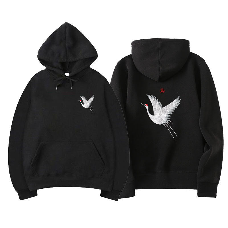 Men's Oversized Relaxed Hoodie with Embroidered Crane Design-The Yellow Prime