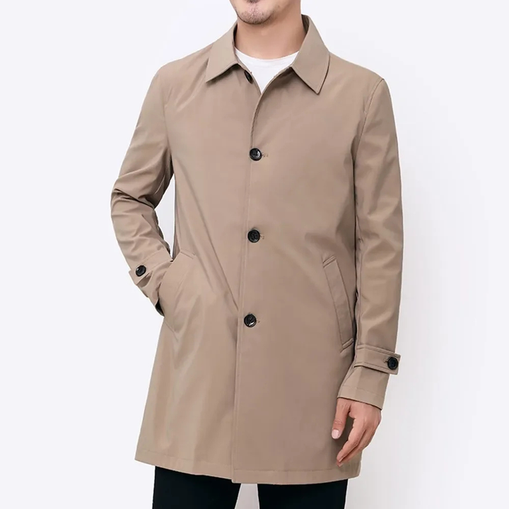 Trenchcoat för män med knappstängning och klassisk hackkrage