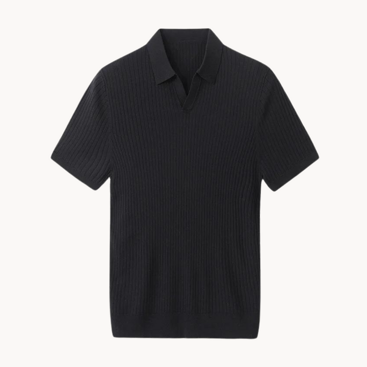 Men's Elegant Ribbed Long Sleeve Silk Polo Shirt, Soft Casual Wear-The Yellow Prime