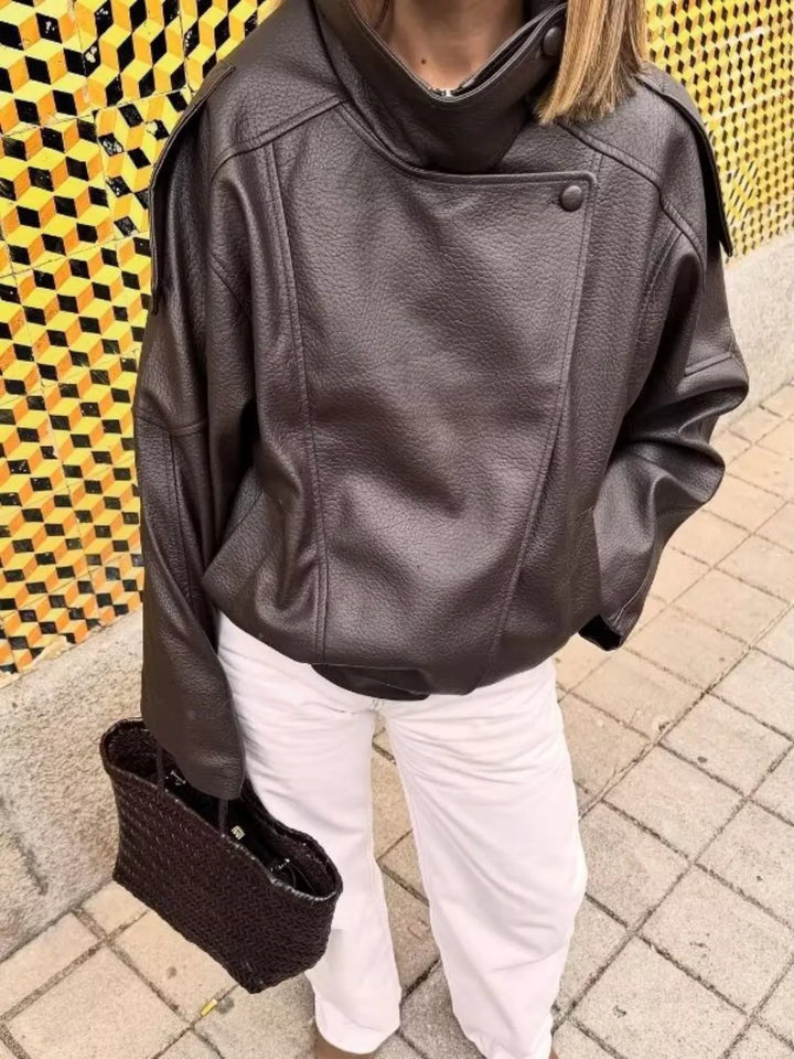 Casaco de motociclista em imitação de pele com bolsos, para senhora, tamanhos XS-L