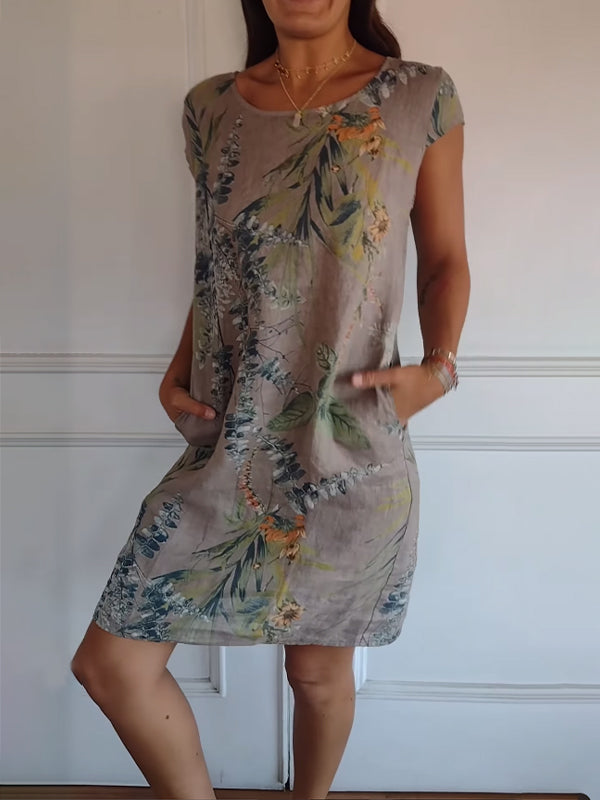 Daphne | Women's Botanical Print Shift Mini Dress-The Yellow Prime