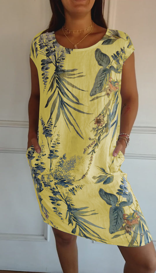 Daphne | Women's Botanical Print Shift Mini Dress-The Yellow Prime