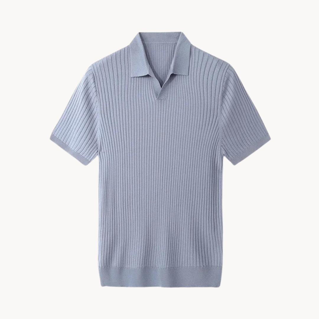 Men's Elegant Ribbed Long Sleeve Silk Polo Shirt, Soft Casual Wear-The Yellow Prime