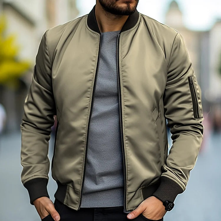Men's Zip Up Jacket with Ribbed Cuffs for Stylish Comfort