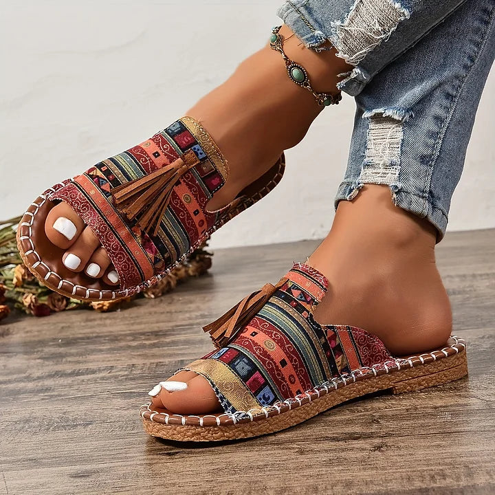 Arina | Women's Open Toe Tassel Slide Sandals-The Yellow Prime