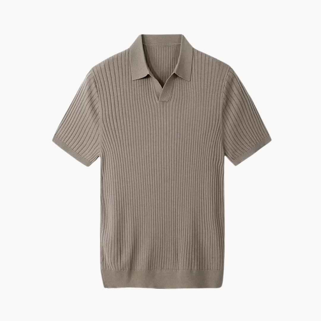 Men's Elegant Ribbed Long Sleeve Silk Polo Shirt, Soft Casual Wear-The Yellow Prime