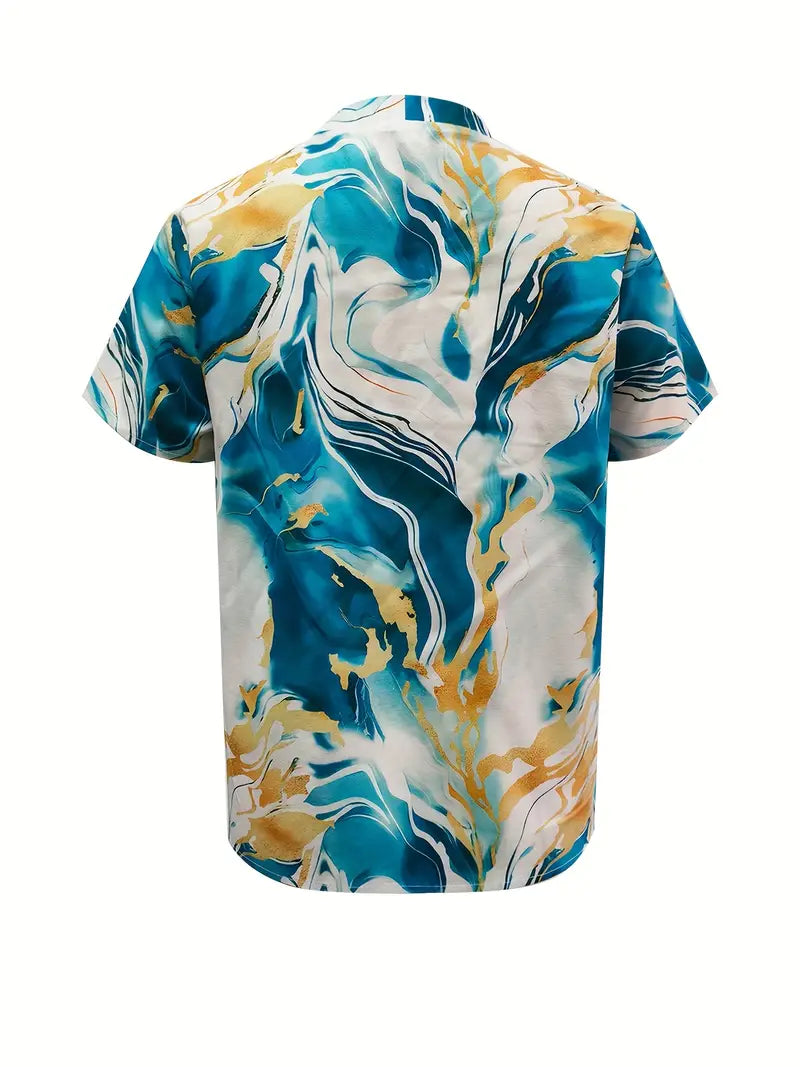 Mildred | Women's Marble Print Short Sleeve Shirt-The Yellow Prime