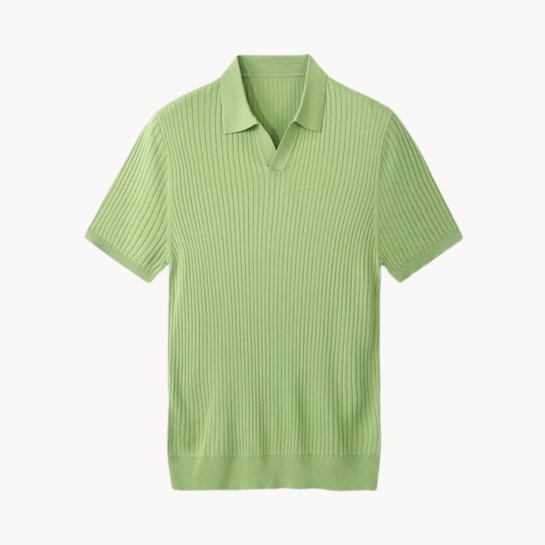 Men's Elegant Ribbed Long Sleeve Silk Polo Shirt, Soft Casual Wear-The Yellow Prime