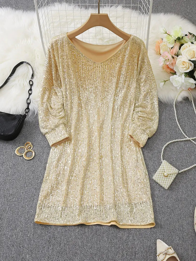 Women's One Shoulder Shiny Mini Dress-The Yellow Prime